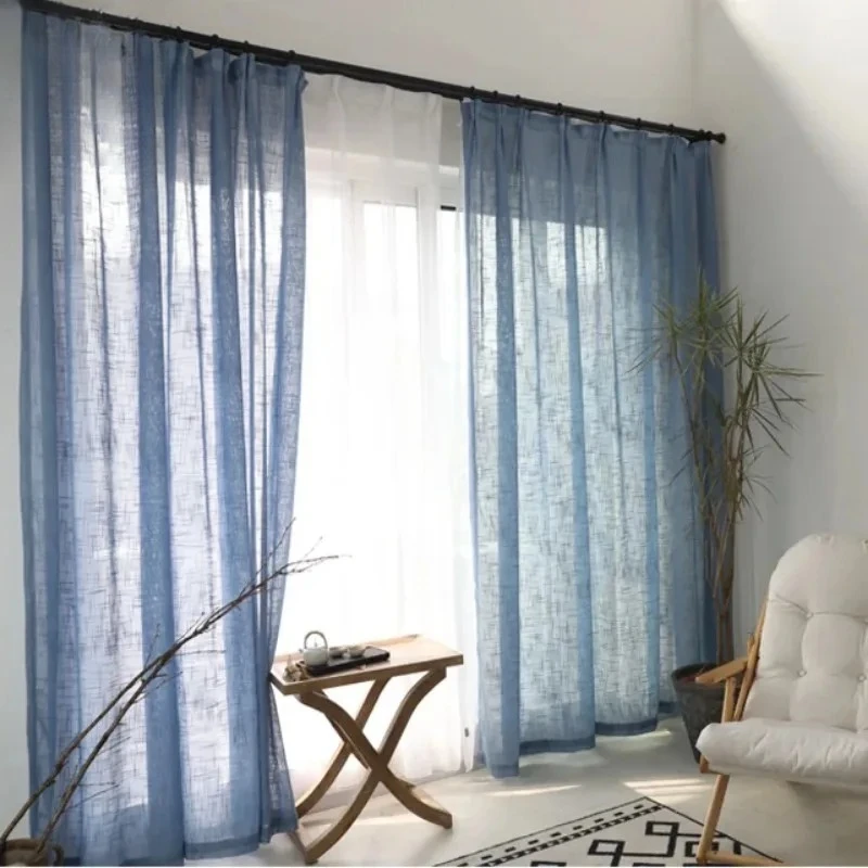 Solid Color Thickened Linen Sunshade Window Curtains for Living Room Bedroom Dining Modem Simple Custom Size Drapes Decoration