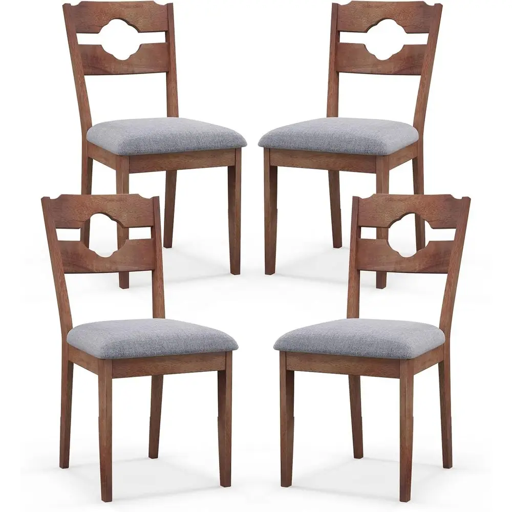

Set of 4 Rustic Rubberwood Dining Chairs with Padded Seats and Hollowed Backrests