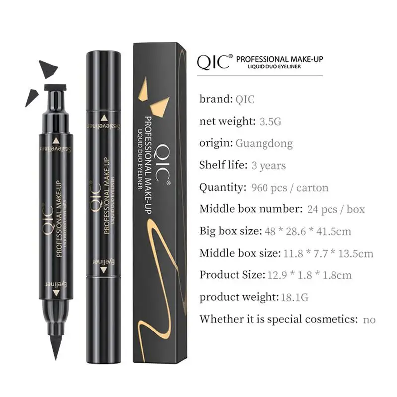 Eyeliner  Seal Stamp Black Liquid Eyeliner Pen Waterproof Fast Dry Double-ended Eye Liner Pencil Make-up For Women Cosmetics