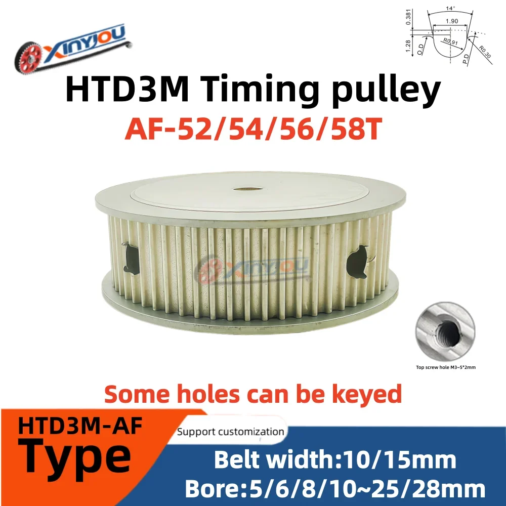 HTD3M 52/54/56/58 Teeth AF-Type Timing Pulley  for Belt Width 10/15mm Bore 5-28mm Toothed  Surfaces Belt Drive Systems