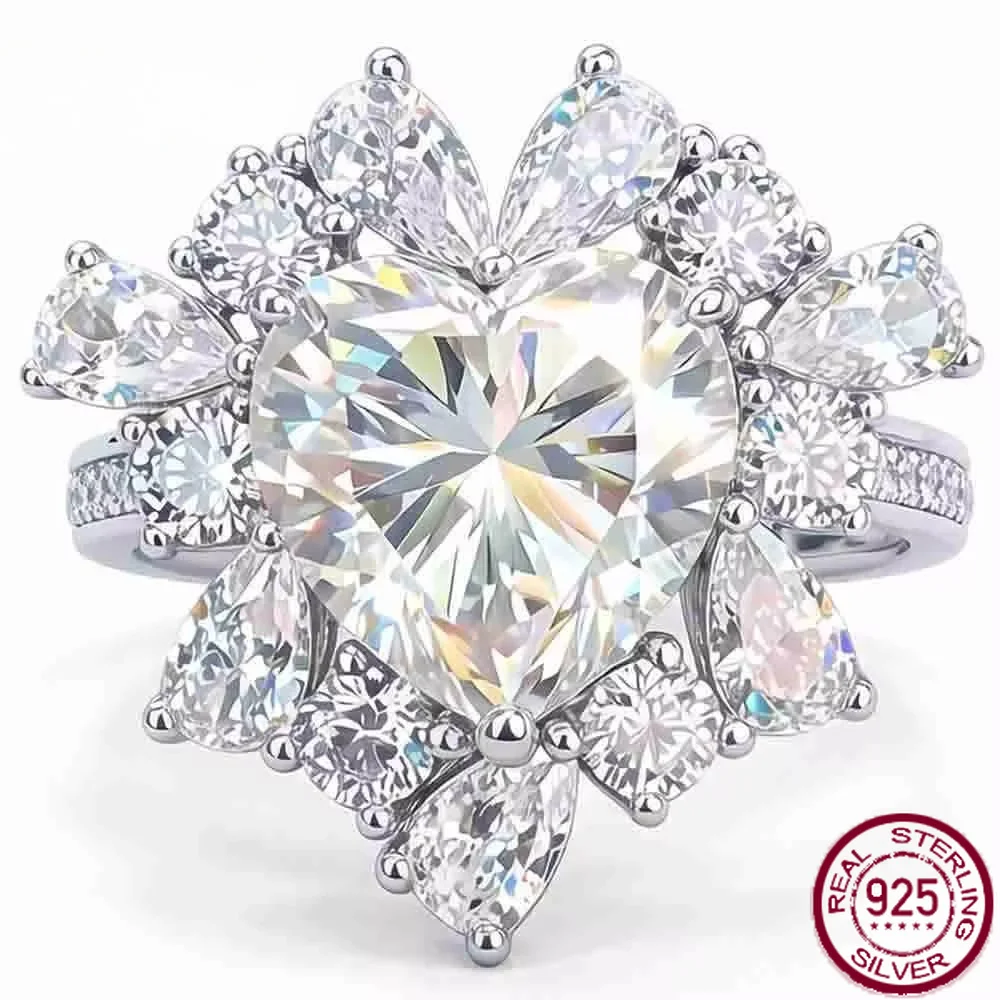 Yaranyan 925 Sterling Silver 4 CT 10 * 10 MM Heart Cut D Color Real GRA Moissanite Diamond Wedding Engagement Ring Fine Jewelry