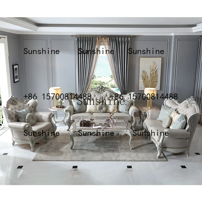 Court French high-end first-layer cowhide leather European classical luxury sofaR