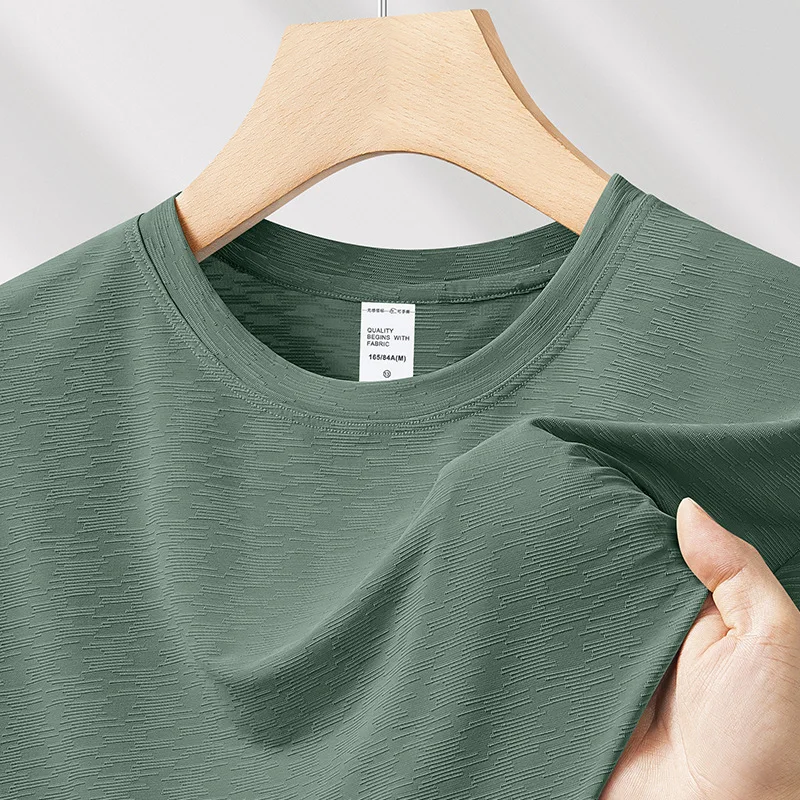

Ice Silk Cool Bamboo Texture Short-sleeved T-shirt for Men 2026 New Summer Quick-drying Bottoming Shirt with Thin Top