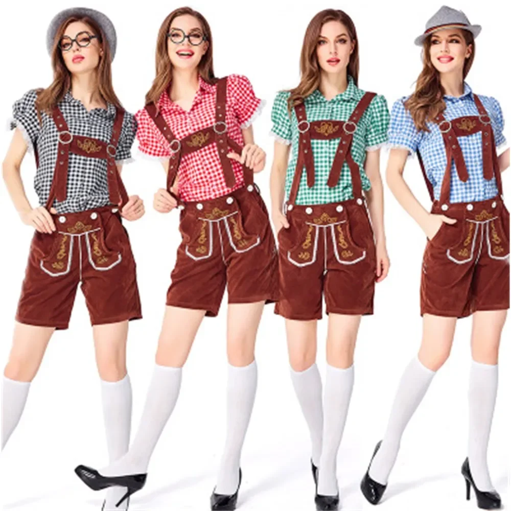 Lederhosen สาวเบียร์บาวาเรียชุดคอสเพลย์ผู้หญิงแฟนซีอ็อกโทเบอร์เฟสต์ปาร์ตี้เบียร์