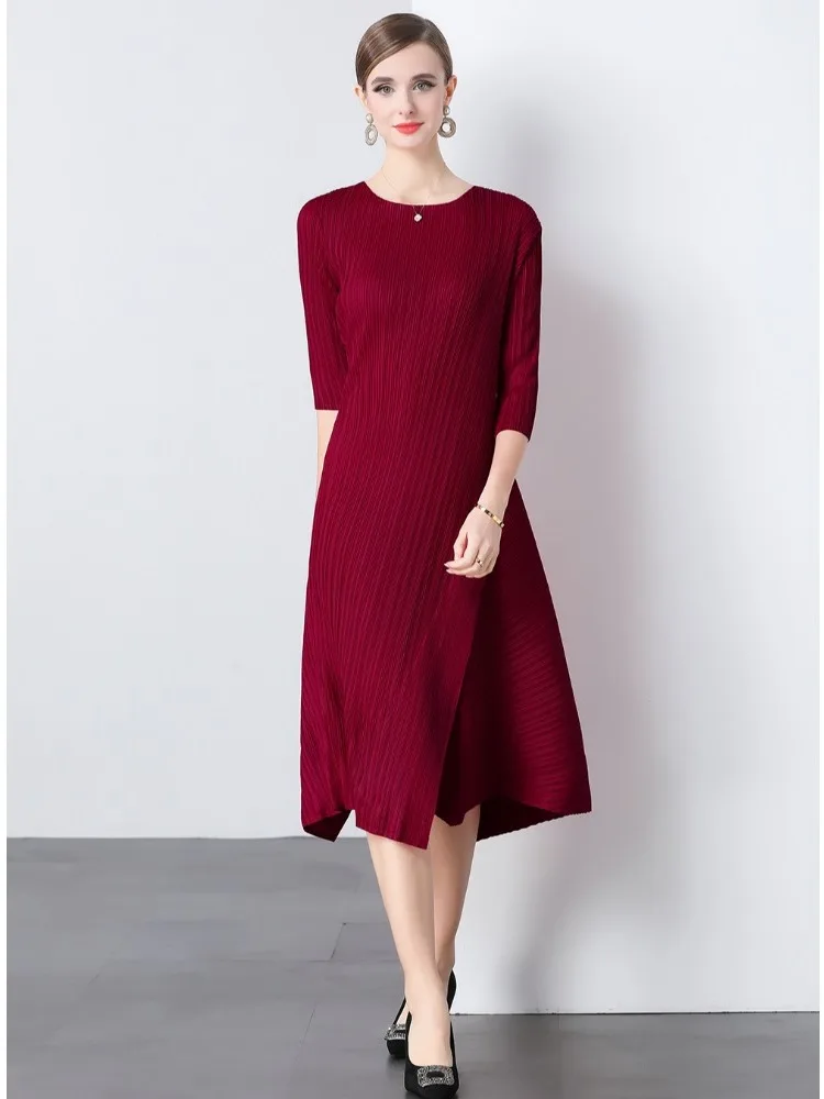 Francês sle cintura elástica saia plissada dr bainha irregular alta elástica cor pura camada base outono novo design dr