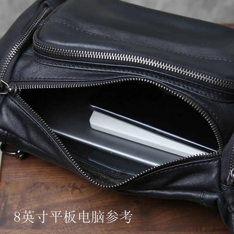 Premium Top-Grain Leather Mens Waist Pack - Anti-Theft Convertible Crossbody Chest Bag Multi-Compartment Sports
