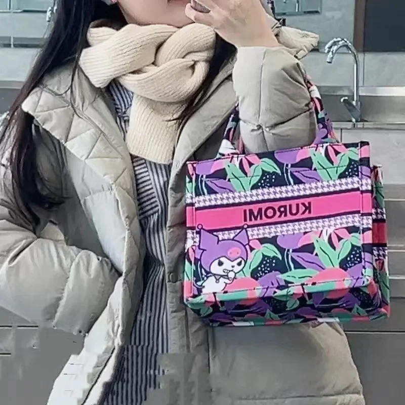 Miniso Kuromi Hello Kitty borsa in tela stile cartone animato borsa a tracolla per pendolarismo turistico stampata con lettera alla moda di grande