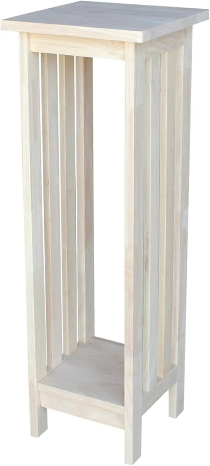 

36-Inch Solid Parawood Plant Stand, Unfinished Mission Style with Shelf for Home Decor