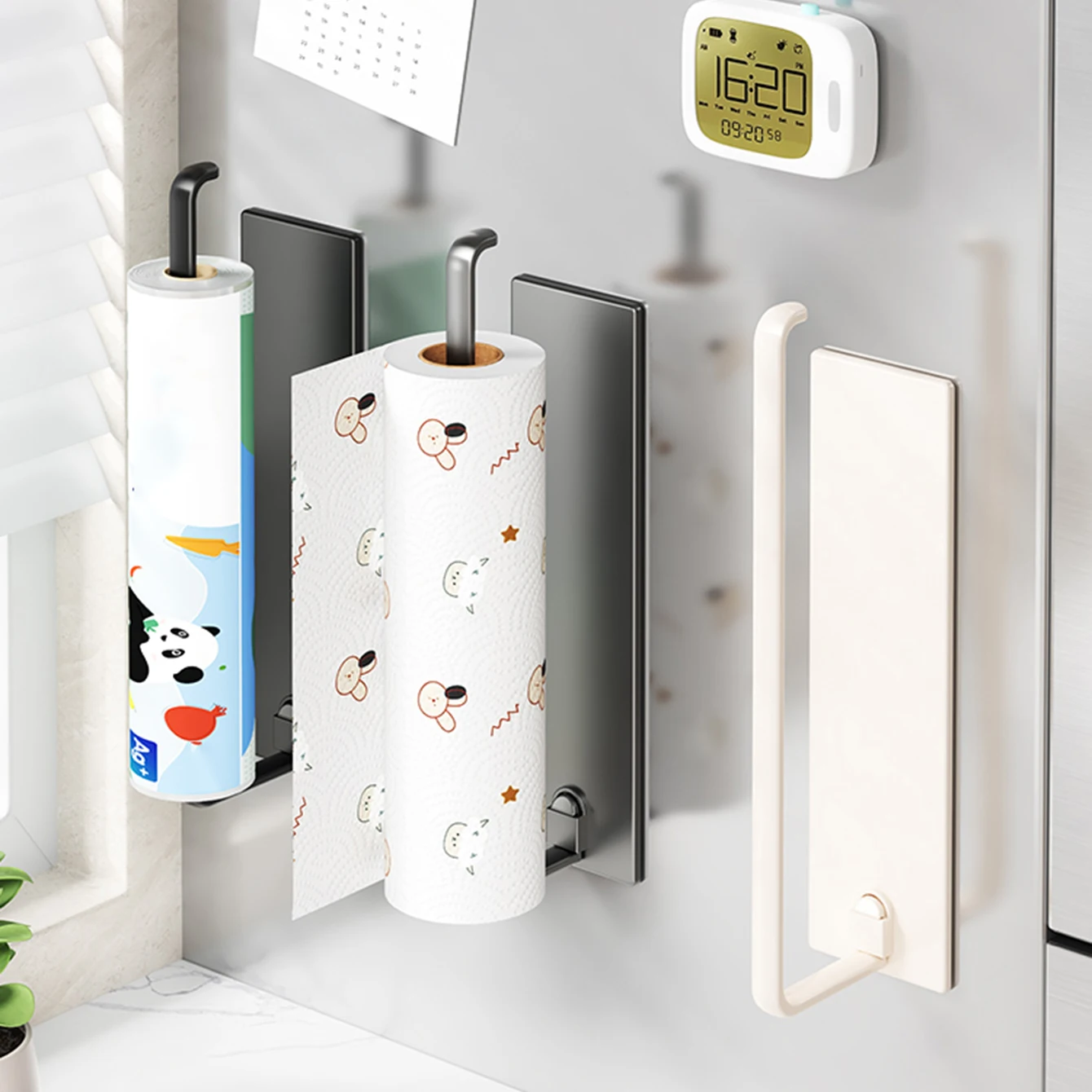 Magnetic tissue holder for kitchen refrigerator, kitchen tissue holder, non drilling paper roll holder, kitchen towel holder