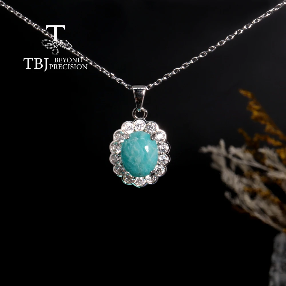 Natural amazonite oval 925 silver pendant necklace romantic light luxury women daily wear fine jewelry