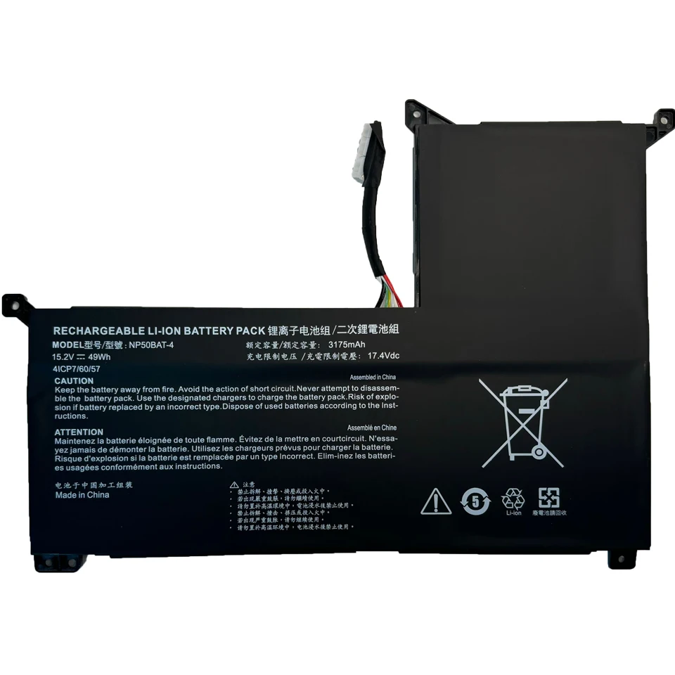 7XINbox NP50BAT-4 15.2V 3175mAh 49Wh Battery for Machenike NP50BAT-4  4ICP7/60/57 Machenike F117-7 Schenker XMG Focus 16