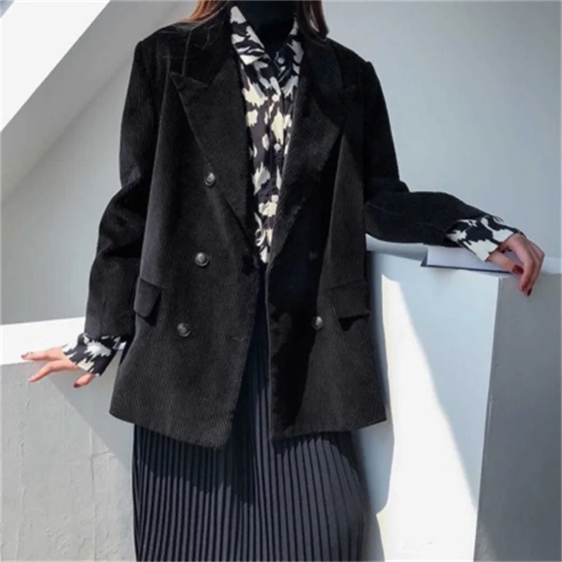 Velvet Women Suits 1 Piece Blazer Winter Fall Black Jacket Formal Office Lady Business Work Wear Double Breasted Coat Prom Dress