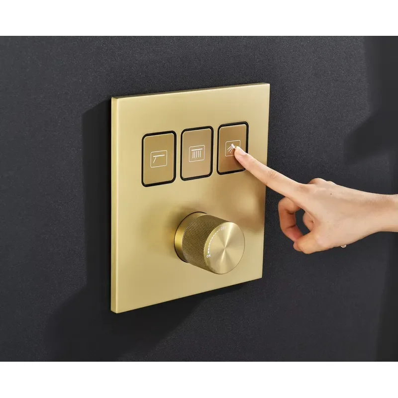 Solid Brass 3 Way Shower Diverter Valve Wall Mounted Concealed Mixer Control Brushed Gold Finish For Bathroom Plumbing System