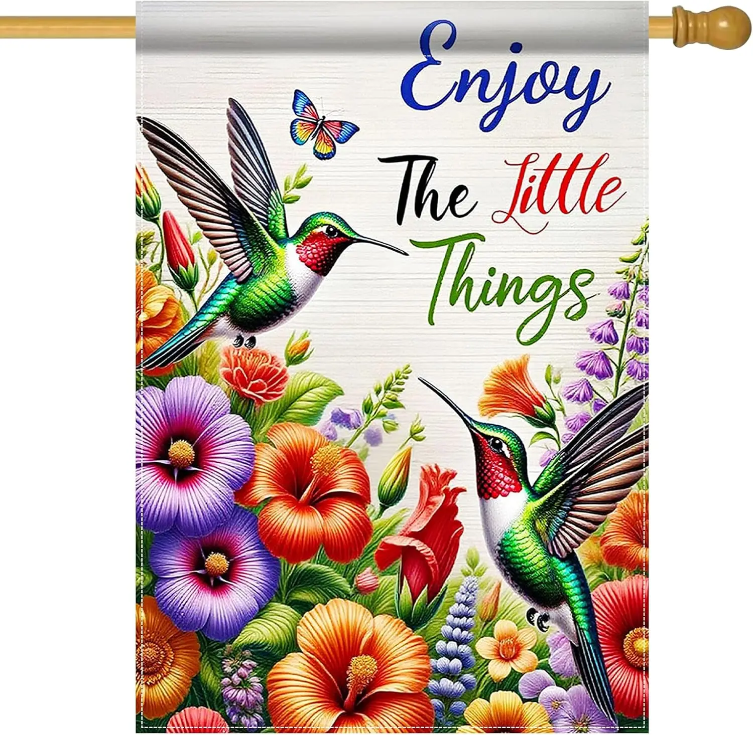 Hummingbird Summer Garden Flag 28x40 Inch Double Sided Yard Flag | Burlap Small Flags for Outside Home Front Door Lawn Porch uui
