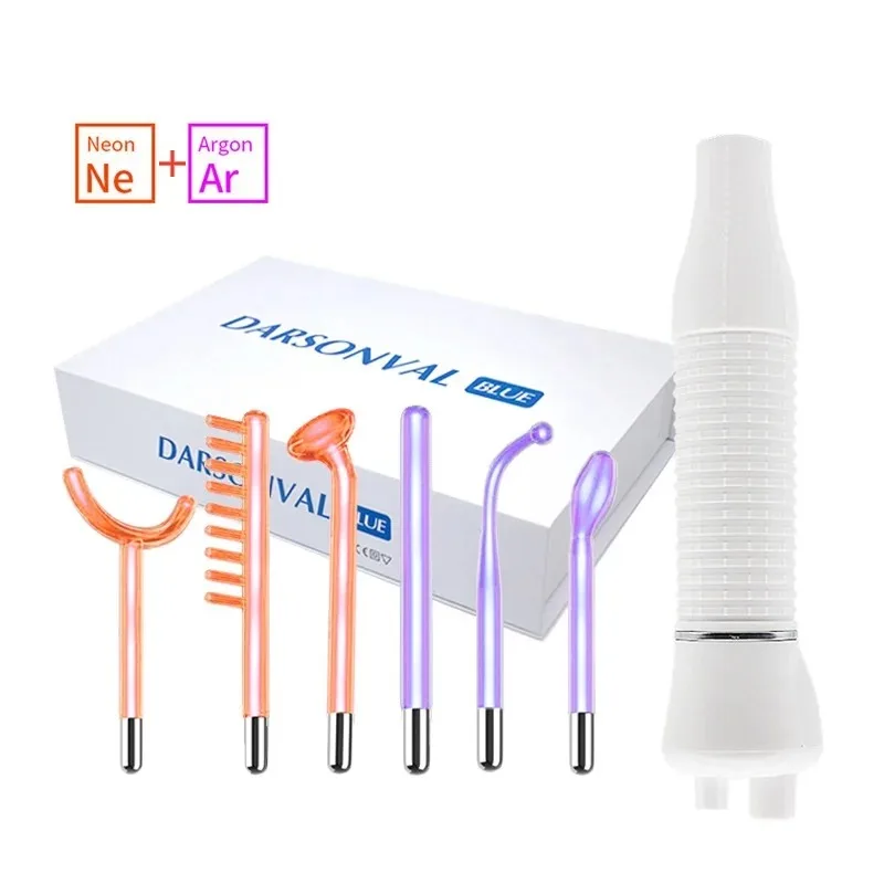 Darsonval Portable High Frequency Facial Machine Skin Therapy With 6 Neon & Argon Wands Remove Wrinkles Acne Facial Therapy Wand