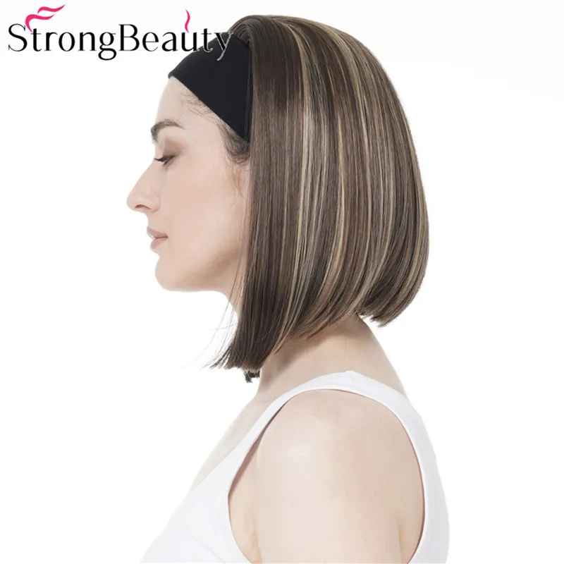 StrongBeauty Short Straight Bob 3/4 Synthetic Wigs with Headband Half Wig Women Hair Heat Ok Many Colors