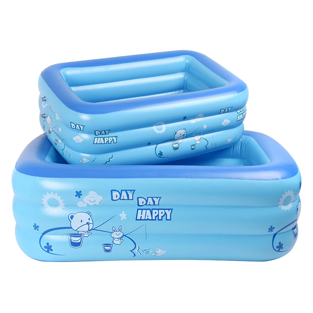 Inflatable Baby Ball Pit Pool Portable Rectangle  Water Fun Bathtub Toddler Water Game Play Center 3 Rings Cartoon Printed