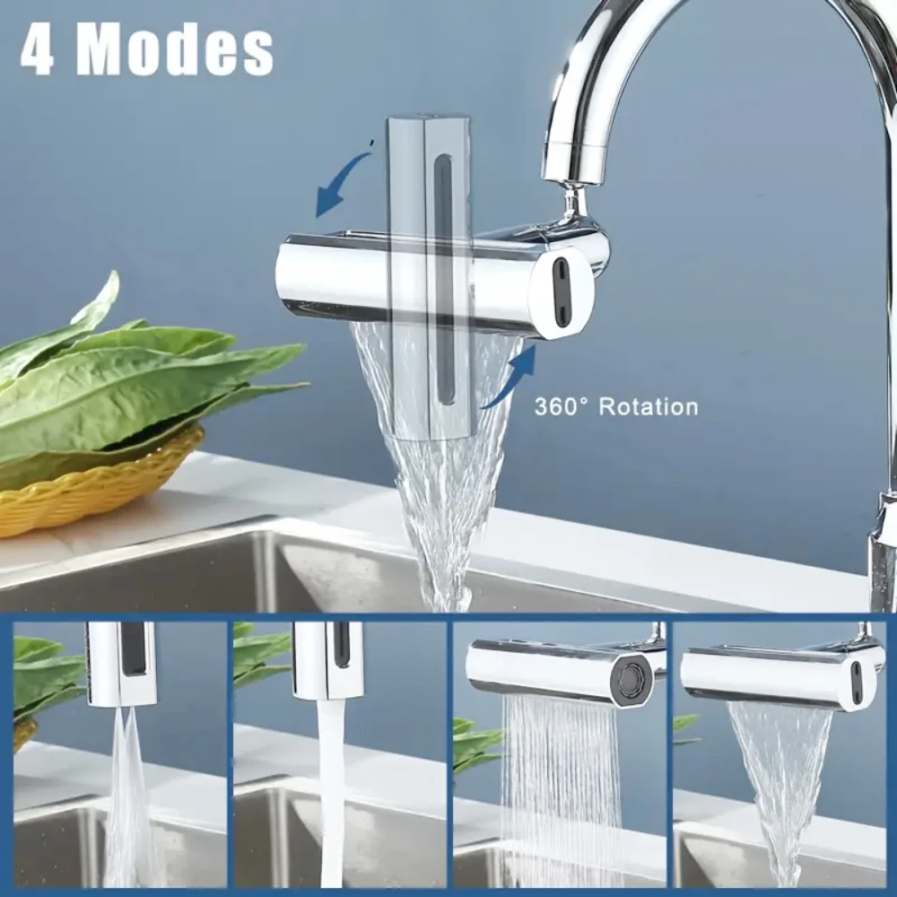 أربعة وظائف صنبور تحويل دش المطبخ العالمي المتوسع المطر Splashproof شلال الفوار منفذ المياه محول فوهة