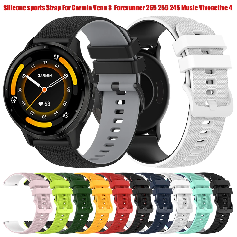 20 22 mm zweifarbiges Silikonarmband für Garmin Venu 3 Forerunner 265 255 245 Music Vivoactive 4 Armband für Garmin Venu Sq 2 Plus