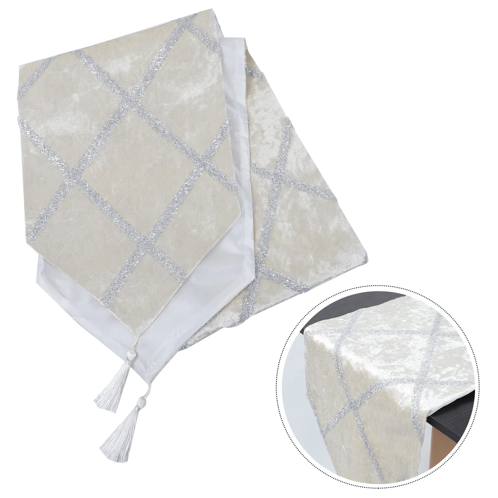 

1Pcs Diamond Pattern Table Runner Rhinestone Strips Tassels Vintage Style Dining Table Decoration Wedding Festival Decor