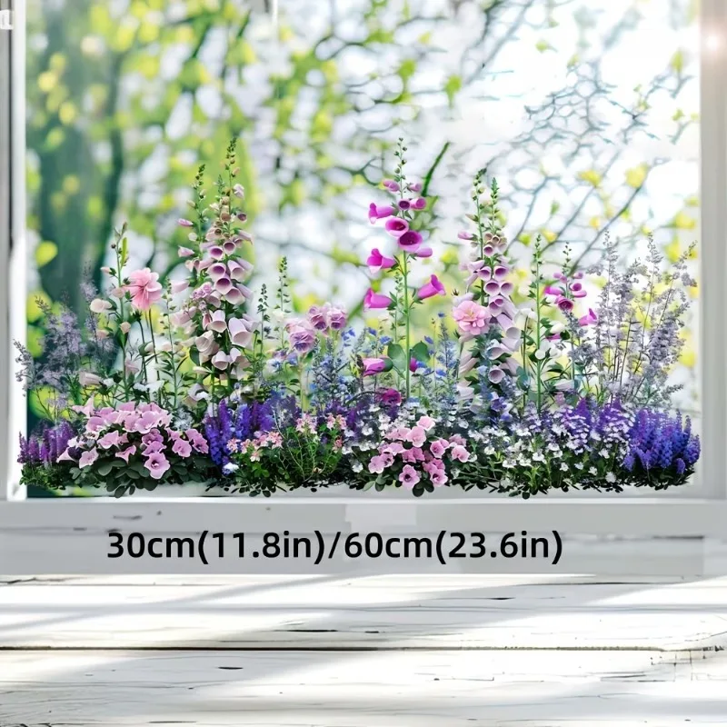 Colorful Wildflower Window Cling, Double-Sided Transparent Glass Sticker - Vibrant Garden Pattern Decoration, Easy to Stick Tear