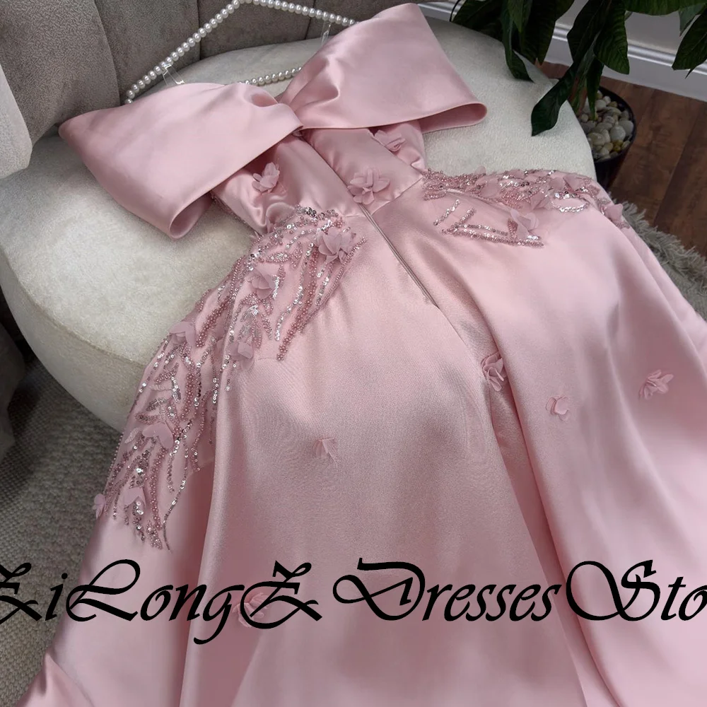 CustomizedElegant Luxury Evening Dress 2024 Off the Shoulder Short Sleeves Floor Length Sweep Train Solid Color Beading Crystal