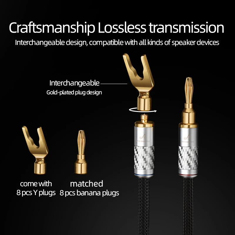 One Pair HiFi Speaker Cable High-end Audio Amplifier Cable High Purity OCC with Banana 24K Gold Plug and Free 8 PCS Y Plugs