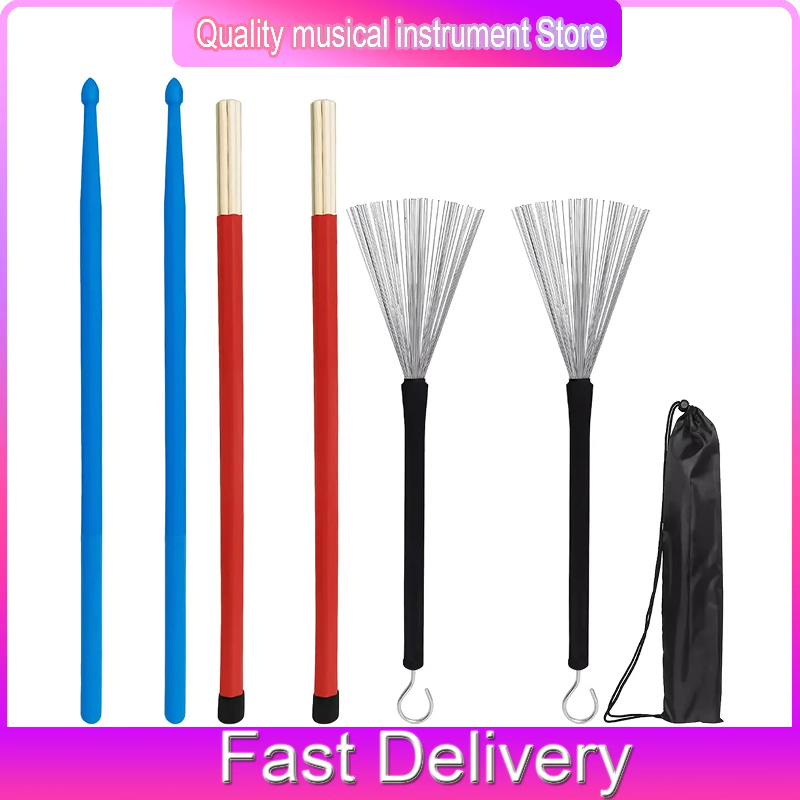 Drumstick Kits Drum Brushes Drum Sticks Bundle Sticks Storage Bags Professional Bands  Playing Practice Percussion Accessories