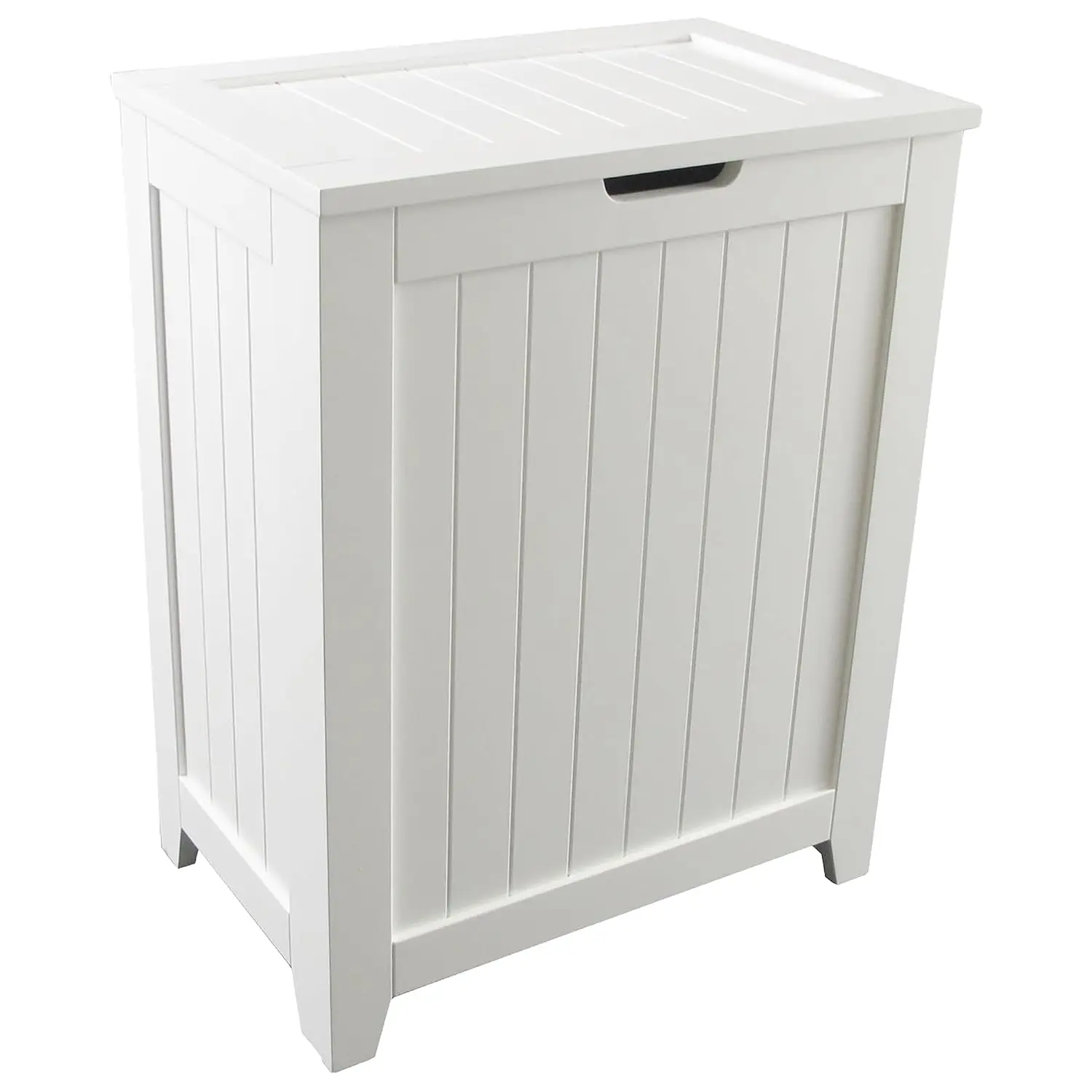 Redmon Contemporary Country Wainscot Style Wooden Clothes Hamper, White