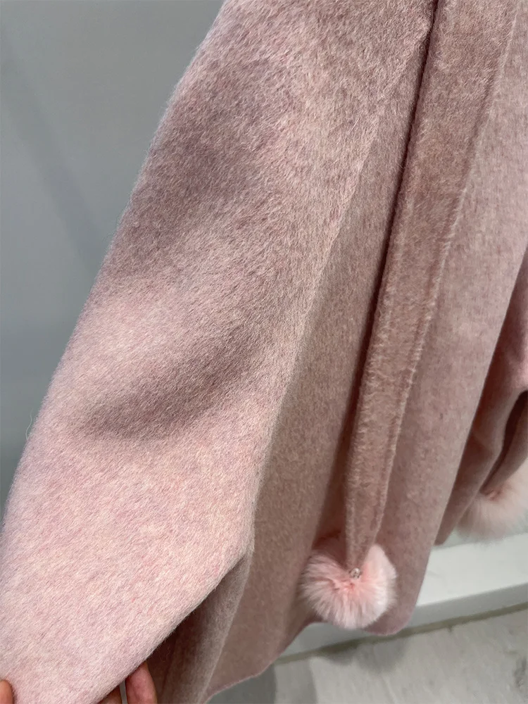 2025 Winter Warm Natuurlijk Echt Bont Vossenbont Manchetten Jas Kasjmier Warme Wollen Wollen Vrouwen Jas Uitloper Vrouwelijke Jas