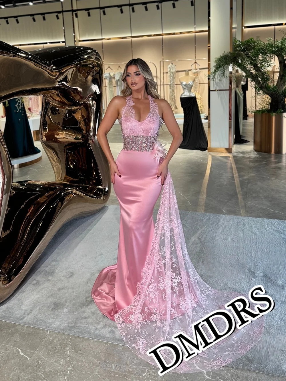 

DMDRS Fashionable Halter Long-Sleeve Evening Dress 2026 Charming Sleeveless Party Gown Classic Mermaid Floor-Length Party Dresse