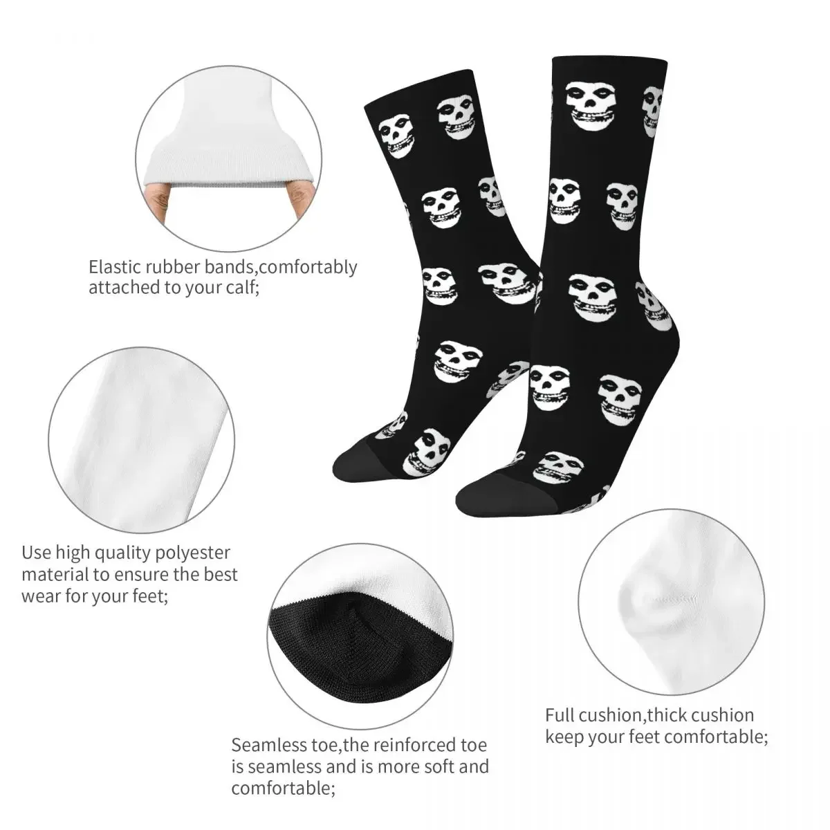 Misfits-Chaussettes de basket-ball absorbant la transpiration pour hommes et femmes, chaussettes crânes, respirantes et mignonnes, mode