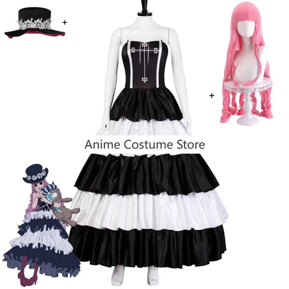 

Anime Perona Cosplay Costume Thriller Barque Oka Shichibukai Black Evening Dress Wig Adult Woman Sexy Carnival Halloween Suit