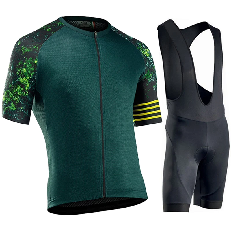 Men Road Bike Cycling Suit Summer Short Sleeve Jersey Breathable Quick Dry Padded Bib Shorts Lightweight Outdoor Racing Wear