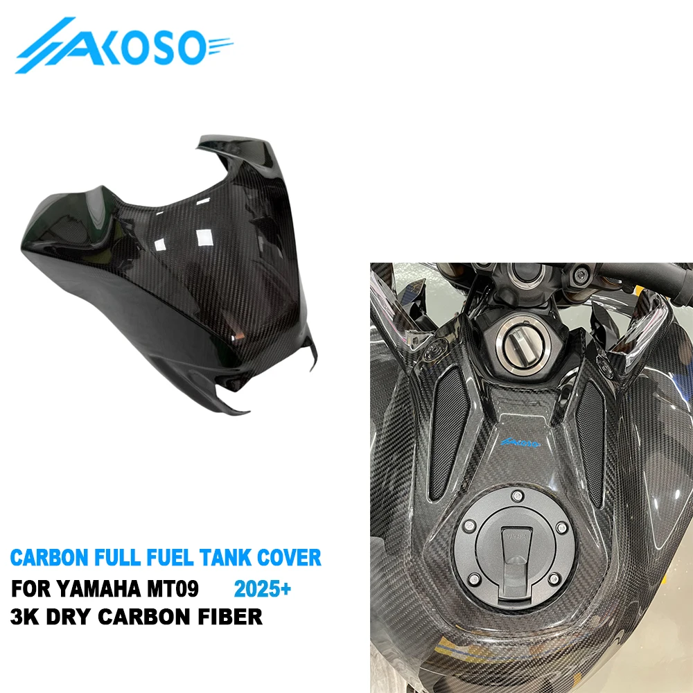 AKOSO 100% 3K Dry Carbon Fiber Motorcycle Full Fuel Tank Cover for Yamaha MT09 FZ09 Gen4 2024 2025