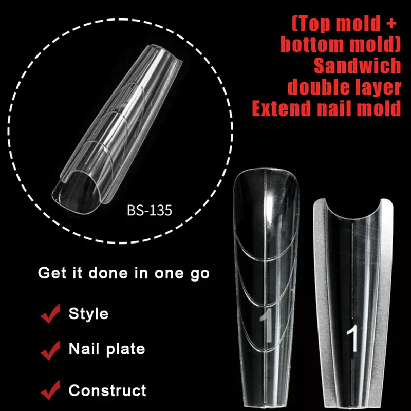 Sandwich Dual Nail Forms 240pcs 15size Extensions-Dual Forms Coffin Almond Nail Forms Top Mold Bottom Mold