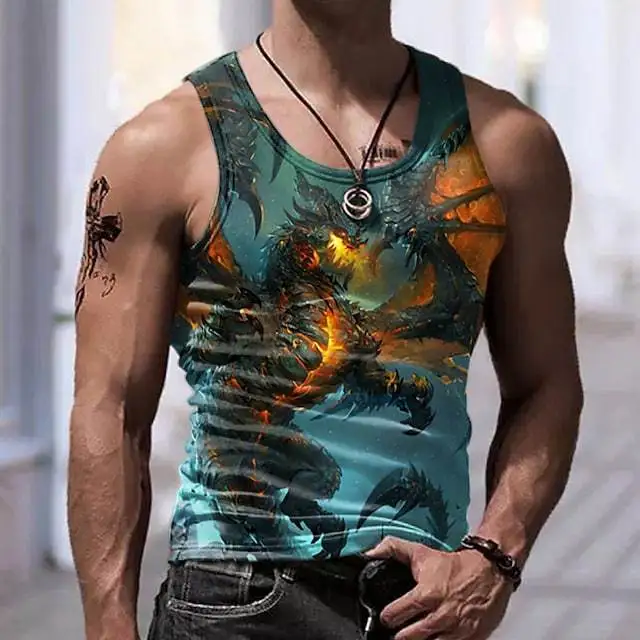 New Phoenix Flame Tank Tops Abstract 3D Print Men's Oversized Fitness Gym Vest Harajuku Sleeveless Tops Man Streetwear Clothing