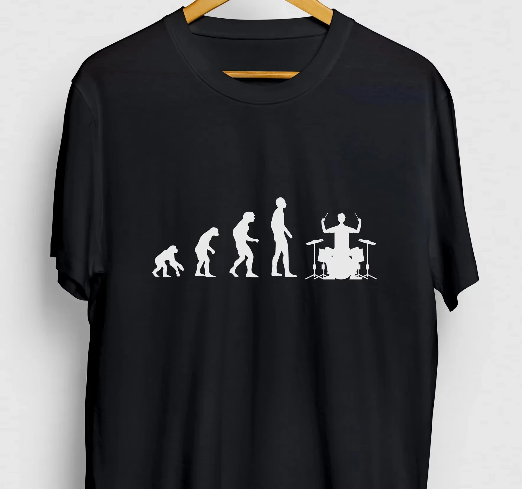 Men Women Cotton T‑shirt Funny Drummer Evolution Silhouette Print Rock Music Band Fan Short Sleeve Casual Streetwear Tee