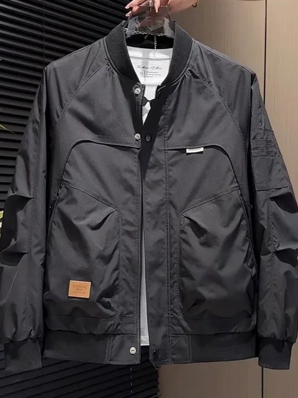 Fall Men's Baseball Style Jacket Versatile Workwear Flight Coat Simple Design Premium Feeling Outerwear Zipper Decoration
