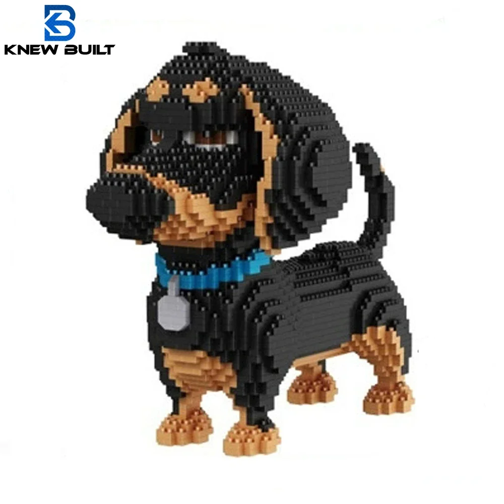 KNEW BUILT Dachshund Dogs Model Micro Mini Building Blocks Set Educational Recreation Toys Pet Lover Gift Funs Decoration Bricks