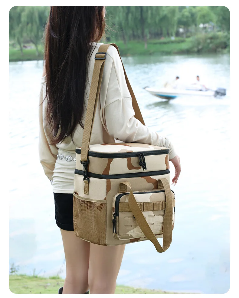1pc Insulated Backpack Cooler Large Capacity Oxford Cloth Backpack Outdoor Travel Beer Bag Waterproof PEVA Lined Ice Bag