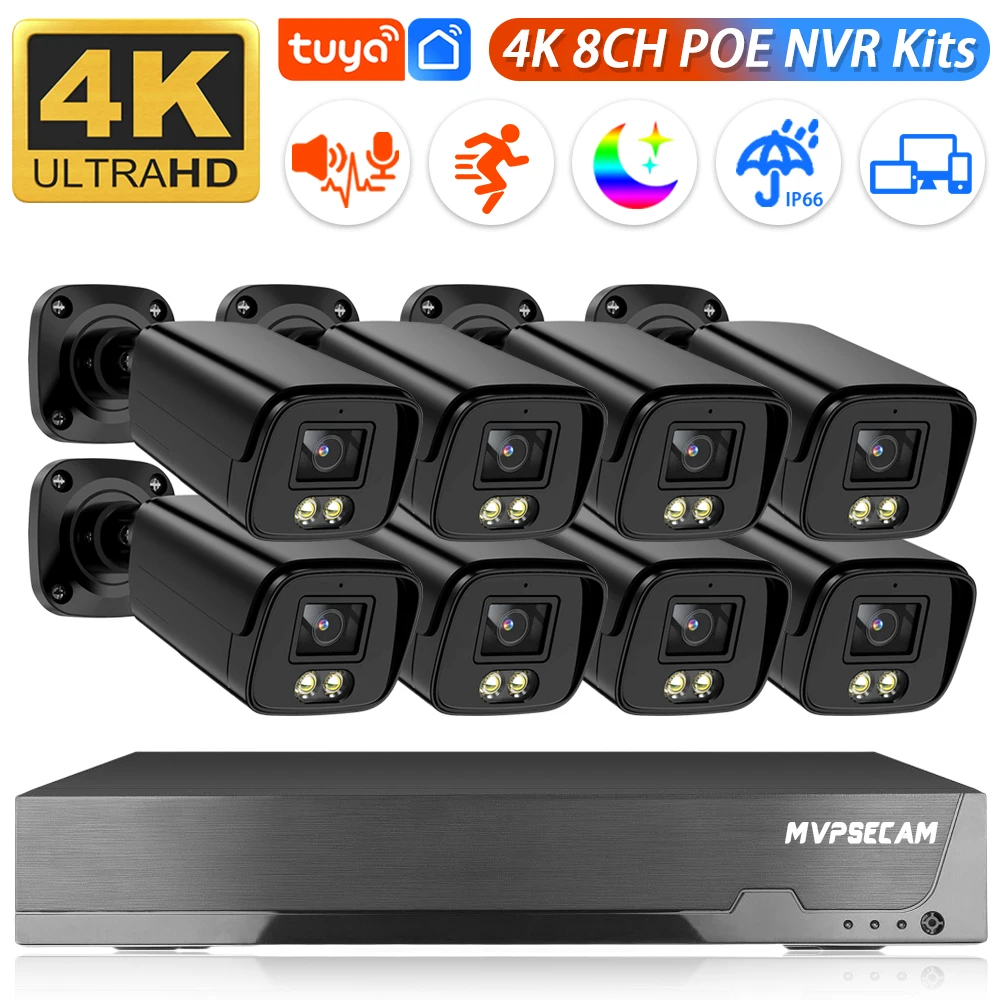 

8MP 4K H.265 8CH POE Security Surveillance Camera System Kit Set Waterproof Audio Record IP Home CCTV Video NVR With Smart Life