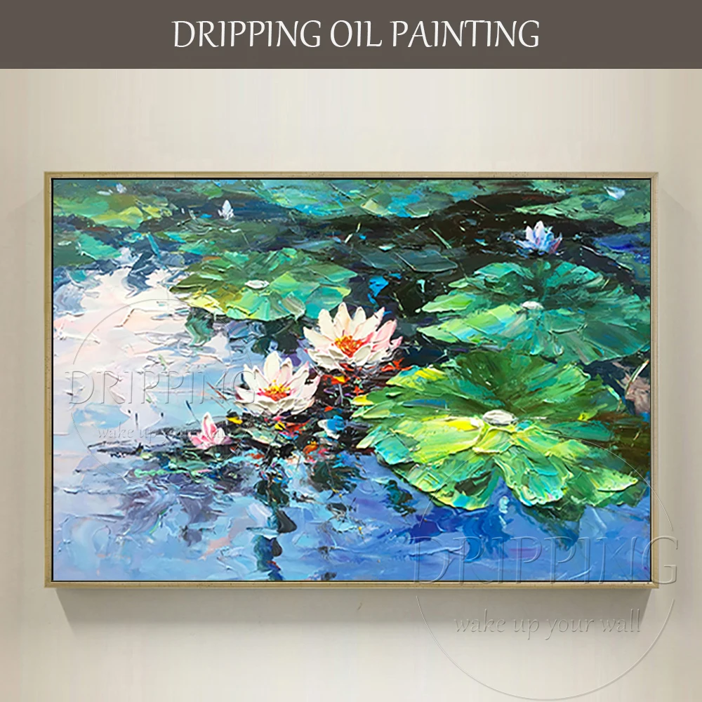 Impressionist Landscape Abstract Lily Flower Oil Painting on Canvas Hand-painted Thick Paints Textured Knife Acrylic Painting