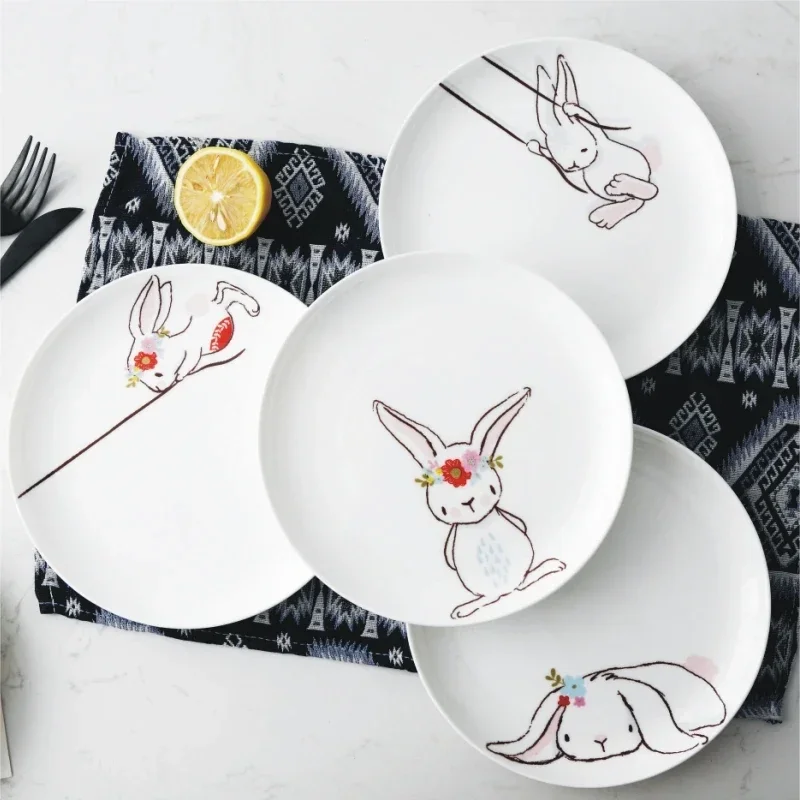 1 unidad de 8 pulgadas Keramik Teller Kaninchen Tier Abendessen Gerichte Pasta filete postre Teller feine Bone China Küchen gesc