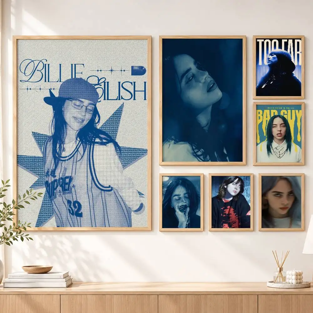 Singer B-Billie Eilish Deep Blue Aesthetic Customizable HD Self Adhesive Waterproof Wall Art Poster
