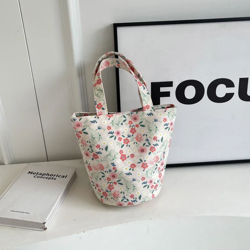 Bolsa casual de lona floral pequena para mulheres, bolsa versátil, grande capacidade, bolsa pendular, moda feminina, nova, 2024