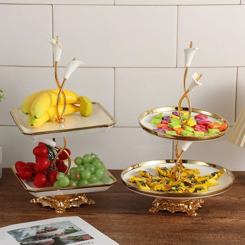 Luxury Storage Trays Nordic Simple Ceramic Storage Trays Double Entertain Guests Fruit Tray Table Decoration Accessories