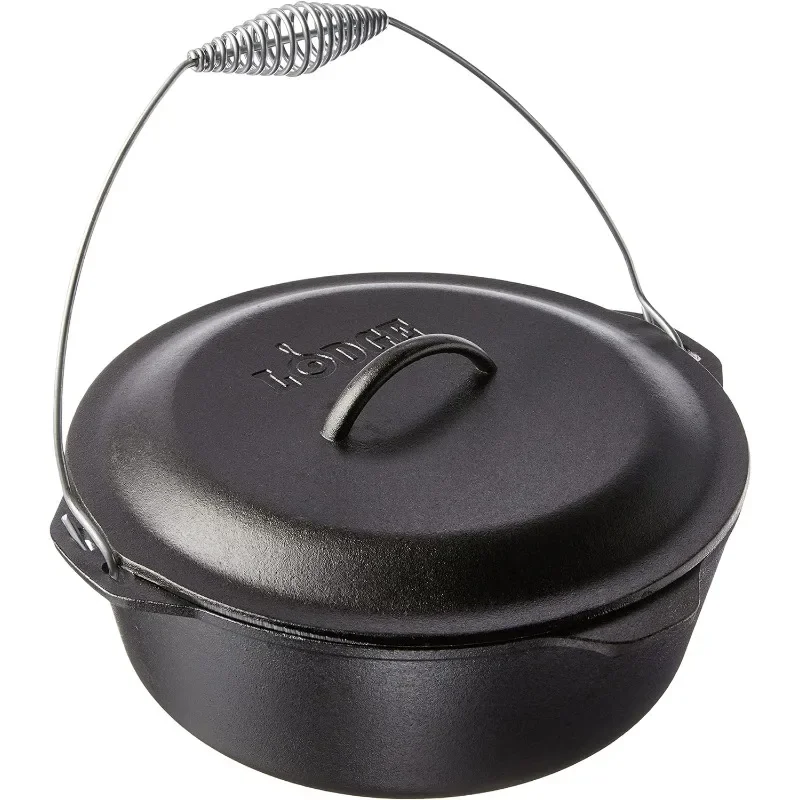 

Lodge 9 Quart Pre-Seasoned Cast Iron Dutch Oven with Lid - Wire Bail Handle for Easy Transfer from Cooking Surface to Table -