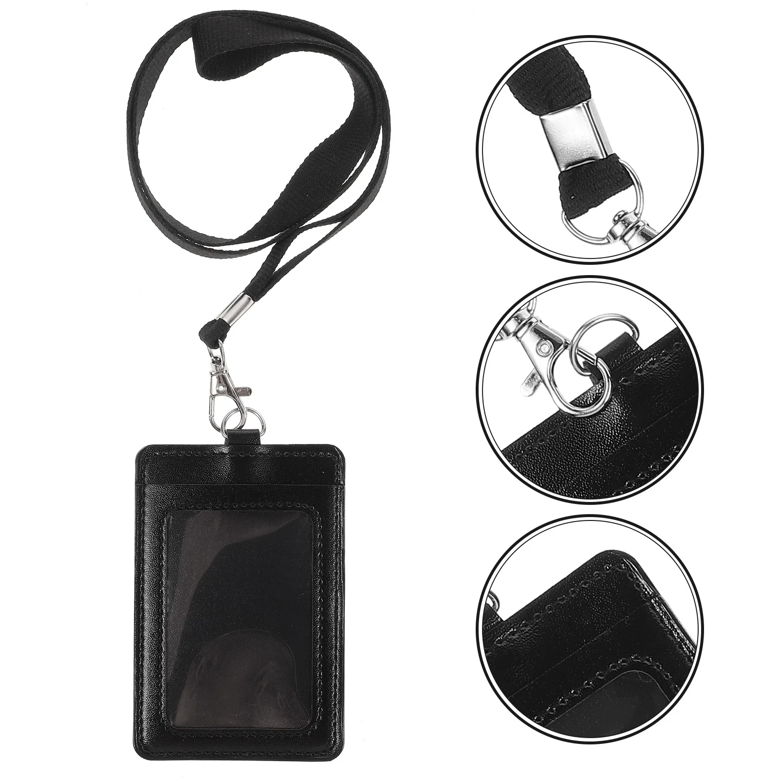 

Vertical Badge Holder Id Card Case Pu Pass Pouch Clear Window Front Business Card Id Badge Lanyard Swivel