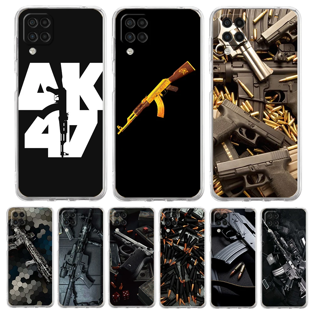 

AK47 Handgun Gun BUllets Phone Case Cover For Samsung Galaxy A32 A52 A72 A13 A22 A51 A71 A41 A31 A21S A11 5G Transparent Shell